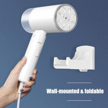 Vaporiera portatile pieghevole con riscaldamento rapido in 20 secondi, compatta per i viaggi, include spazzola a vapore, bianca.