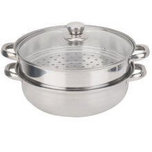 Stainless Steel Steamer 2 Tier with Glass Lid Ergonomic Handle, Efficient Steam and Energy Saving for Healthy Cooking