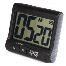 Digitale timer met luid alarm, aftelfunctie, magnetische achterkant en opklapbare hanger voor koken, bakken en sporten.