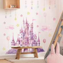 Pink Castle Wall Decal Self-Adhesive Removable for Childrens Room Bedroom Nursery Decor