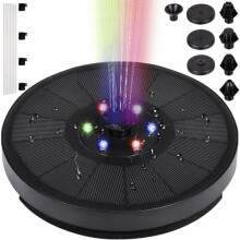 Solar tuinfontein met 6 RGB-leds, 7 sproeiers en een pomp van 180 l/u voor terras, binnenplaats of als automatisch waterornament.