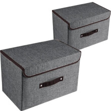 Foldable Storage Box with Lid and Divider, Stackable Fabric Basket with Handles, Linen Blend Large Small Set for Home Office