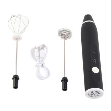 Milk Frother with Double Stainless Steel Whisk USB Charging, 15-20 Second Frothing, 3 Speed Settings