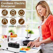 Affilacoltelli elettrico senza fili, sistema di affilatura riutilizzabile a 2 fasi con corindone bianco per coltelli da cucina.