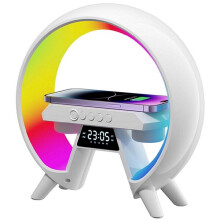 Multifunctional Desktop Lamp with Wireless Charging, Bluetooth Speaker, Dimmable RGB Light and Alarm Clock for Bedroom