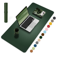 Double-Sided Leather Desk Mat, Large Thick Office Mouse Pad with Stitched Edges, Anti-Slip Rubber Base for Computer Desk and Gaming Setup