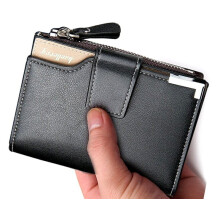 Men's Organic Leather Wallet with 19 Compartments, Secure Clasp and Multiple Pockets for Cards, Notes Documents - Black