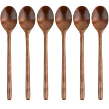 Juego de 6 cucharas de madera con mango largo, diseño de estilo japonés para cocinar a diario y servir en ocasiones festivas.