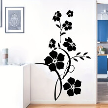 Self-Adhesive Wall Decal Simple Black Flowers, Removable PVC Sticker for Interior Wall Decoration, Easy to Apply
