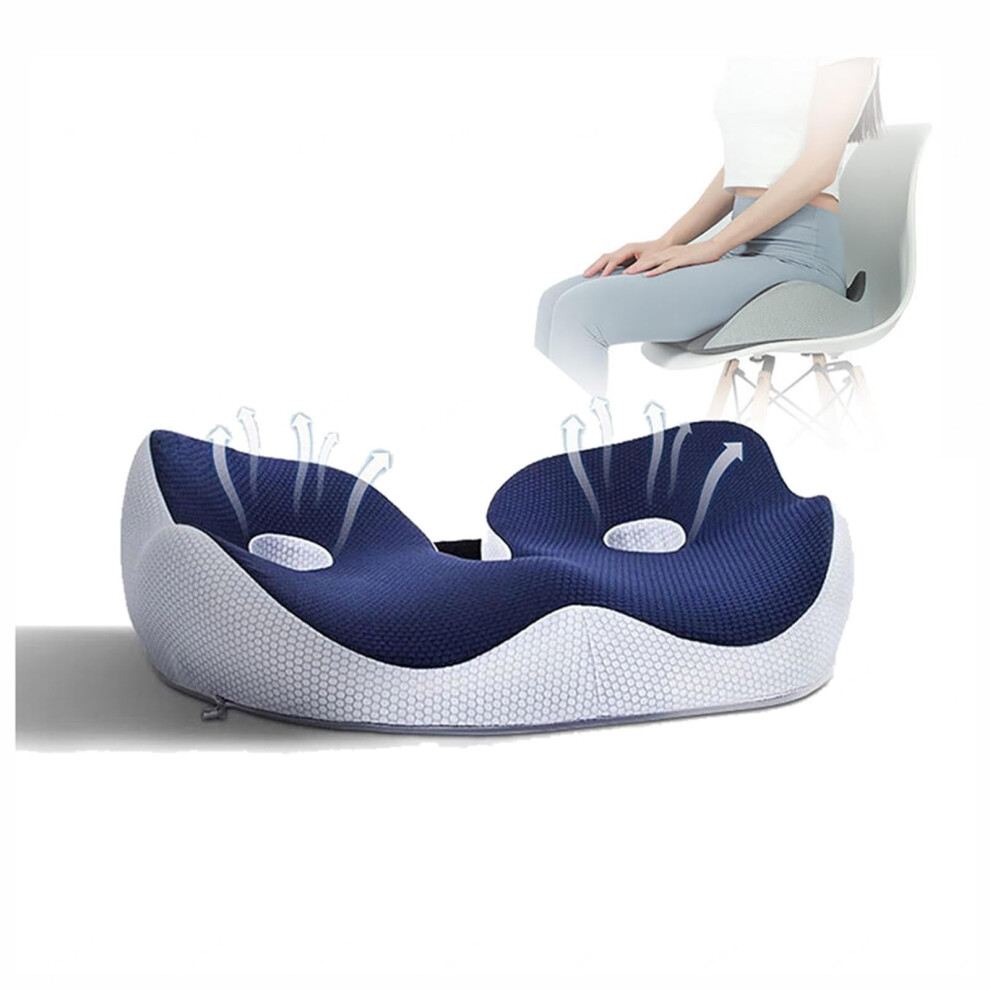 Seat Cushion With Memory Foam Support For Tailbone Pain Relief, Ergonomic Ushaped Office And Car Use, B Blue 9169991337166