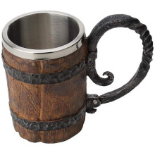 Copo de Cerveja de Madeira Criativo com Copo Interno de Aço Inoxidável, Design Vintage de 550ml para Bebidas Quentes e Frias, Uso em Bar ou Lar