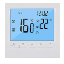 Programmeerbare kamerthermostaat, energiebesparend, met aanraakgevoelig display en achtergrondverlichting voor gasgestookte cv-ketels.