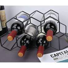 Botellero para 9 botellas con almacenamiento horizontal, soporte hexagonal de acero que ahorra espacio para encimera de cocina, color negro.