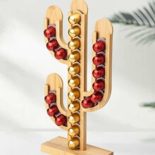 Large Capacity Bamboo Coffee Pod Holder, Cactus Shaped Countertop Rack for Home and Office Storage