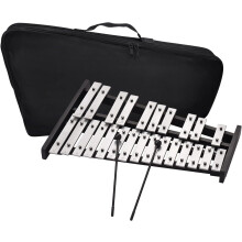 25 Note Glockenspiel Xylophone with Wooden Base, Aluminum Bars, Engraved Notes and Carry Bag