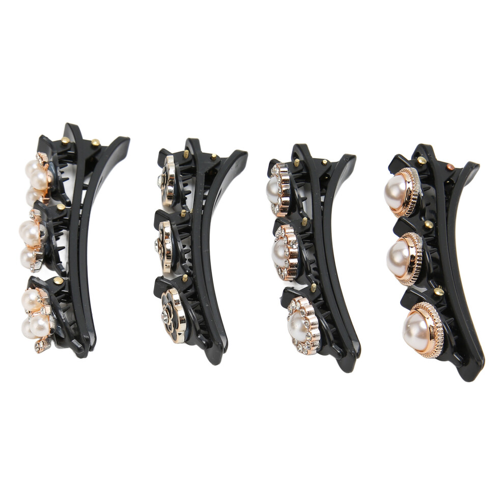 Unisex 4Pcs Rhinestone Braided Hair Clips, Elegant Decorative Duckbill Hairpins