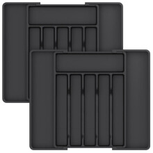 Foldable Tableware Tray with Adjustable Width, Space Saving Kitchen Drawer Organiser, Durable PP