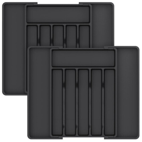 Foldable Tableware Tray with Adjustable Width, Space Saving Kitchen Drawer Organiser, Durable PP