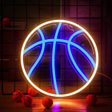 LED Neon Sign for Bedroom, Basketball Shape in Lovely Yellow and Blue, 32 cm Wall or Table Decor with USB Cable
