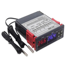 Controlador de temperatura con resolución de 0,1 C, relé doble de 10 A, rango de -55 a 120 C para control de equipos.