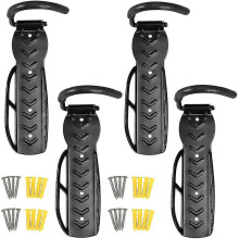 Bike Hooks 4-Pack for Wall, Steel Construction with Rubber Coating and Anti-Slip Stripe, Secure Storage for Road or Mountain Bikes
