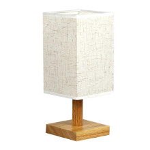Bedside Lamp with Natural Wood Base and Linen Shade, USB Powered, 3W Adjustable Warm White Light for Nightstand, Bedroom