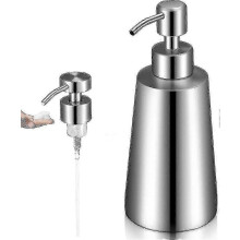 Dispensador de jabón de acero inoxidable con interior tratado electrolíticamente y dos cabezales de bomba para uso hotelero.