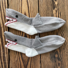 (grey, L) [Warme Hai-Socken] 3D warme Cartoon-Haifisch-Socken |Unisex handgemachte gehäkelte Bodensocken