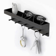 Wandorganizer met 6 haken, roestvrijstalen opbergruimte voor sleutels, hondenriemen en hoeden.