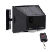 Alarmlamp op zonne-energie, 4 standen met bewegingssensor en afstandsbediening, beveiligingslamp voor buiten, tuinhuisje of schuur.