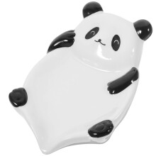 Self-Draining Ceramic Soap Dish with Panda Design for Bathroom, White Ceramic, 16 cm Length