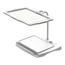 LED-vergrootlamp met flexibele zwanenhals, traploze helderheidsregeling, afneembaar voor gebruik in de hand, Type-C opladen, inclusief telefoonhouder.