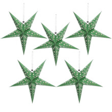 Star Shaped Paper Lampshade, 45cm, Set of 5 in Green for Fairy Lights Indoor Decorative Lighting