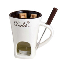 Conjunto de Panela de Fondue em Cerâmica Artesanal - Derretedor de Chocolate Branco e Queijo com Vela de Aquecimento para Compartilhamento em Casa