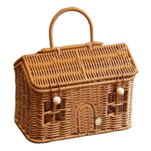 Cottage Style Picnic Basket with Reinforced Frame, Sturdy Arch Handle for Outdoor Picnics, Home Storage and Rustic Home Decor