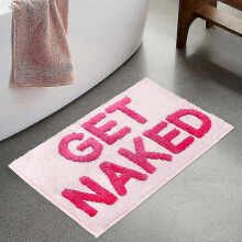 Anti-Slip Bath Mat with Fun Get Naked Lettering, Thick Absorbent Microfibre and Secure TPR Rubber Backing, 17x24 Inch Standard Size