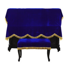 Blue Velvet Upright Piano Cover with Tassels, Washable Dust Protection Decorative Design