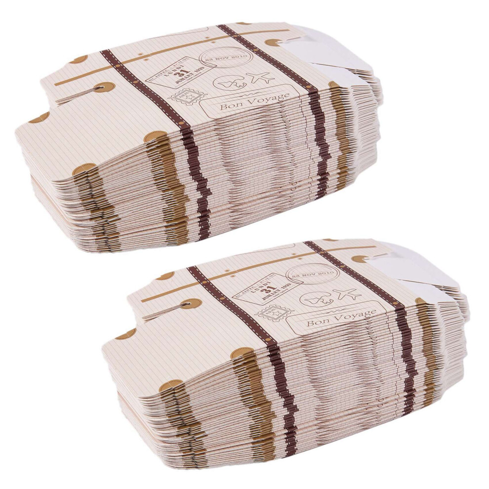100Pcs Suitcase Favor Box Party Favor Candy Box, Vintage Paper With Tags And Rope Typecat