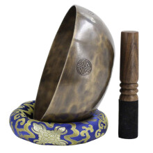 Tibetan Singing Bowl Set 20cm Brass 7 Metals with Mallet and Silk Cushion for Deep Meditation