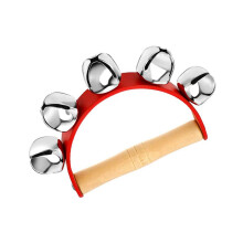 Red Christmas Sleigh Bells with Wooden Handle, Bright Jingle Sound Holiday Instrument for Kids