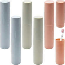 Toothbrush Holder with Double Ventilation, 6 Piece Wheat Straw Set for Bathroom Hygiene, 3 Colours, Portable Hygienic Organiser
