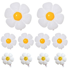 Conjunto de 10 Balões Daisy em 3 Tamanhos, Balões de Foil Brancos e Amarelos para Fundo de Festa, Reutilizáveis e de Longa Duração Inflados