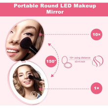 Portable Makeup Mirror, 10X Magnifying & 12 LED Lighted, USB-C Rechargeable Compact Mirror for Makeup Application