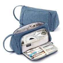 School Pencil Case for Students, Blue Large Capacity 20.5cm Zippered Organiser, Durable and Easy-Clean Polyester Fabric