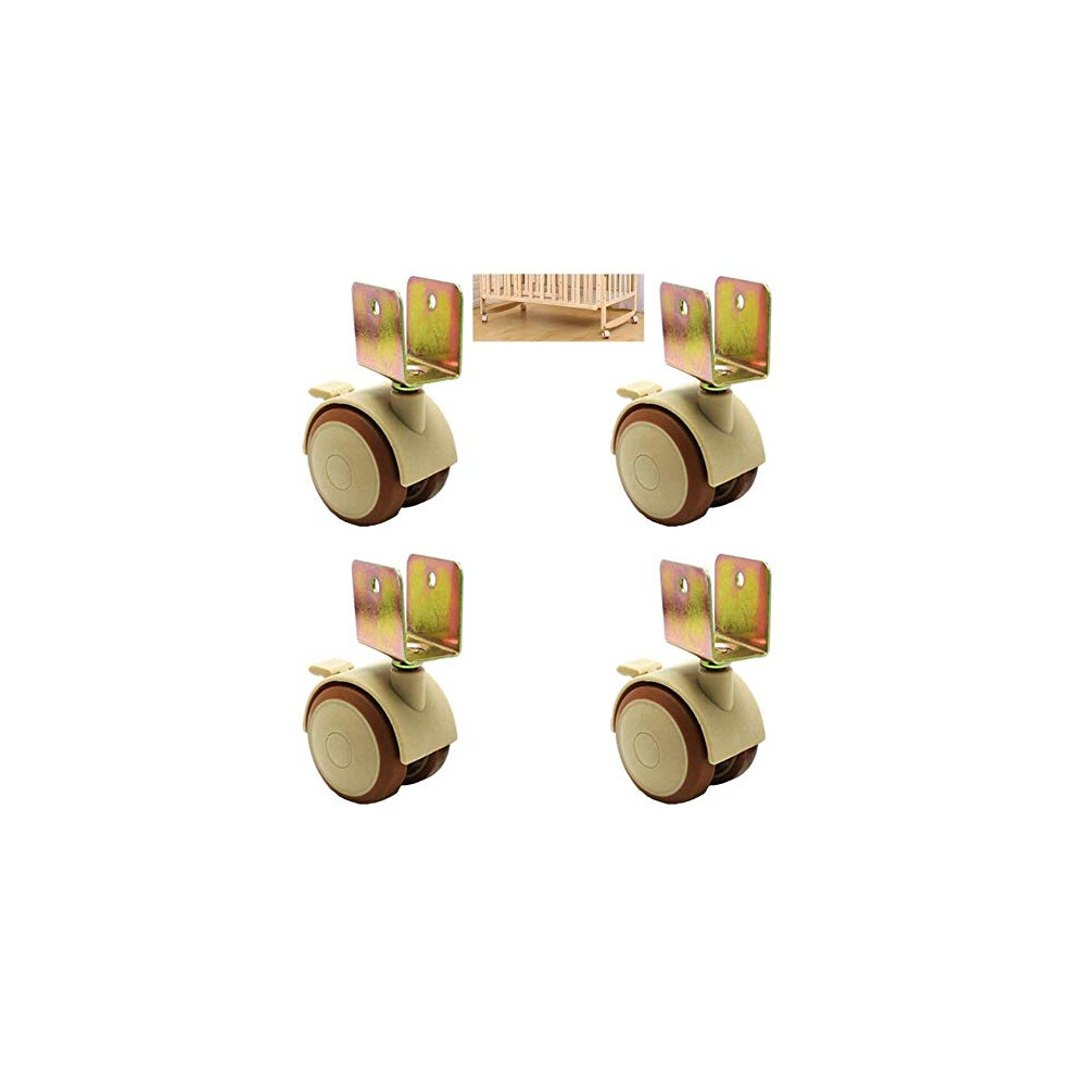 4Pcs Rubber Swivel Caster Wheels With Brake, 2 Inch Double Wheel Silent Casters For Baby Crib Furniture 9073542439196