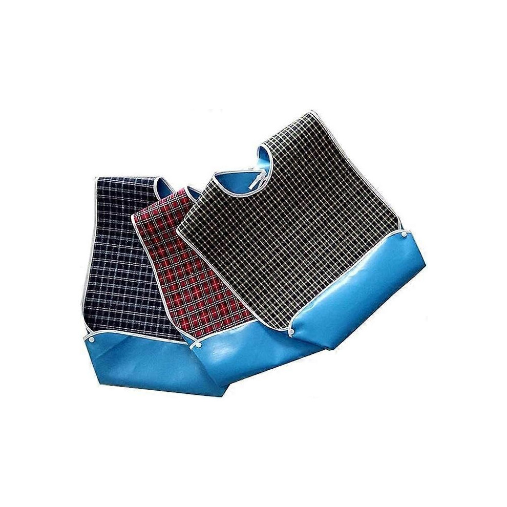 Waterproof Dining Bibs for Adults, 3 Pack, Machine Washable Polyester Cotton with Velcro