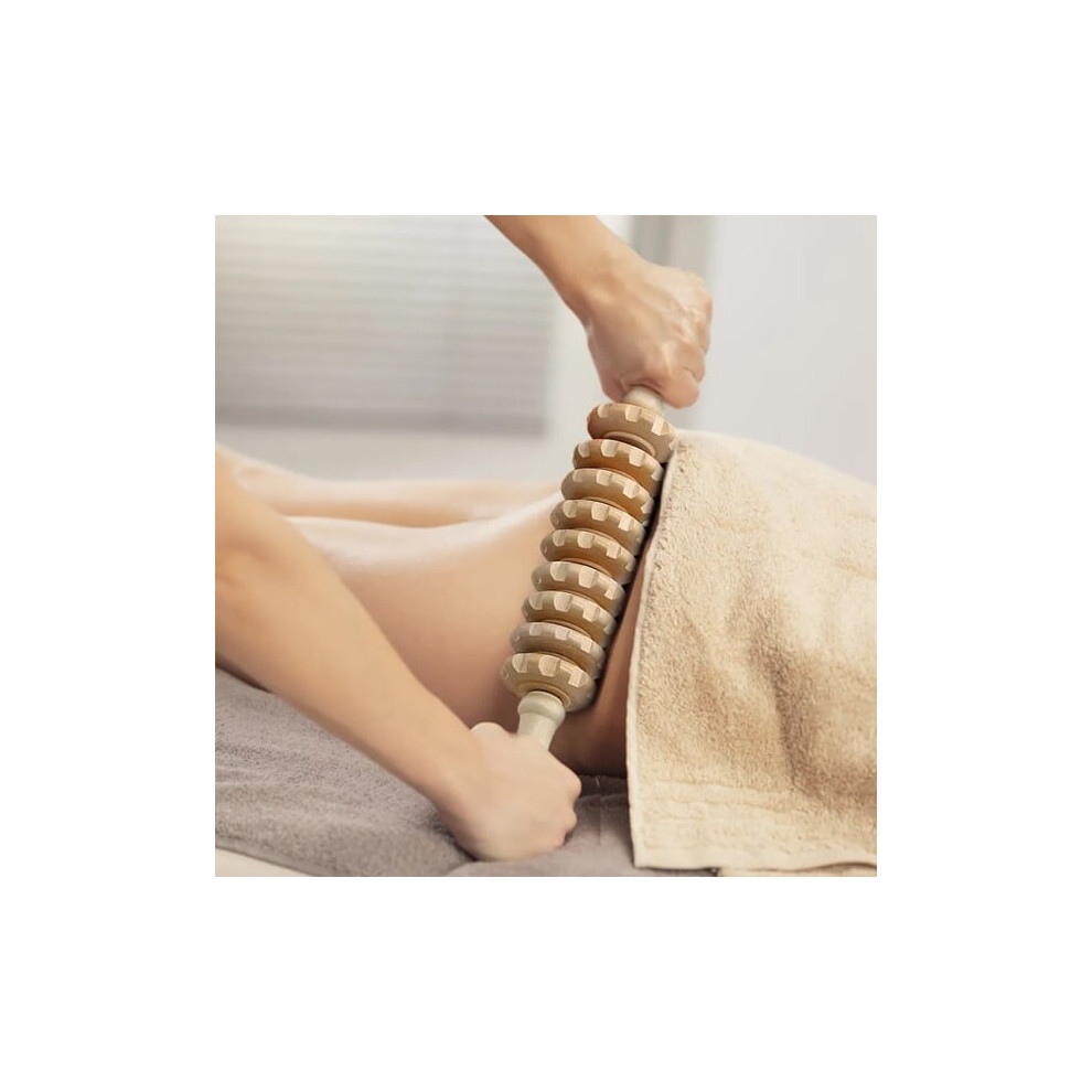 Handheld Wooden Massager, 360 Rotating with Concave-Convex Rollers for Calves, Thighs, Back Abdomen