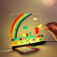 Acrylic LED Writing Board for Children's Creativity, Touch Dimming 7-Colour Light, Reusable Planner Soothing Night Light with Pens Included