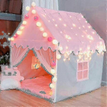 Prinsessenkasteel speeltent met LED-sneeuwverlichting, ruime katoenen binnentent voor kinderkamer of speelkamer, 130x125x95cm