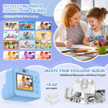 Instant Print Camera for Kids with Built-in Stickers Colours, Creative Comic Printing, Safe BPA-Free Design, Includes 32GB Card and Paper